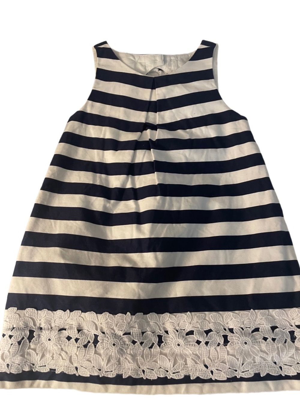 Janie and Jack Navy and White Striped Lace-Trim Dress 2T